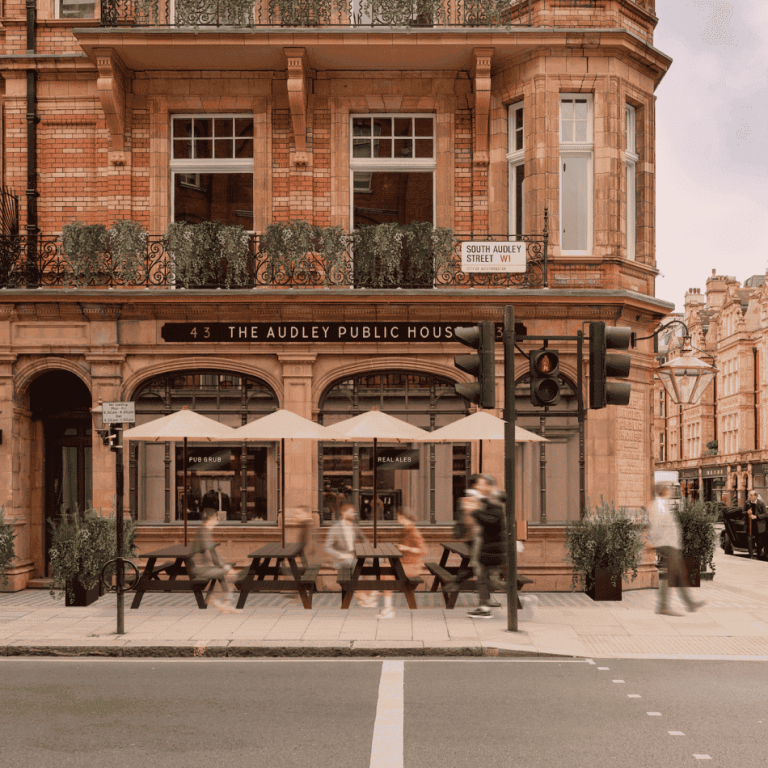A view of The Audley exterior from South Audley Street